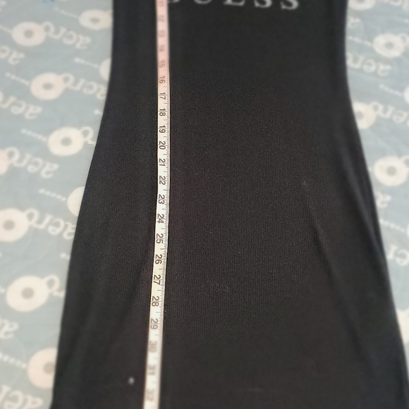Guess Black Bodycon Mini Dress With Ribbed Design, And Rhinestone LOGO Size Med. - Picture 6 of 6